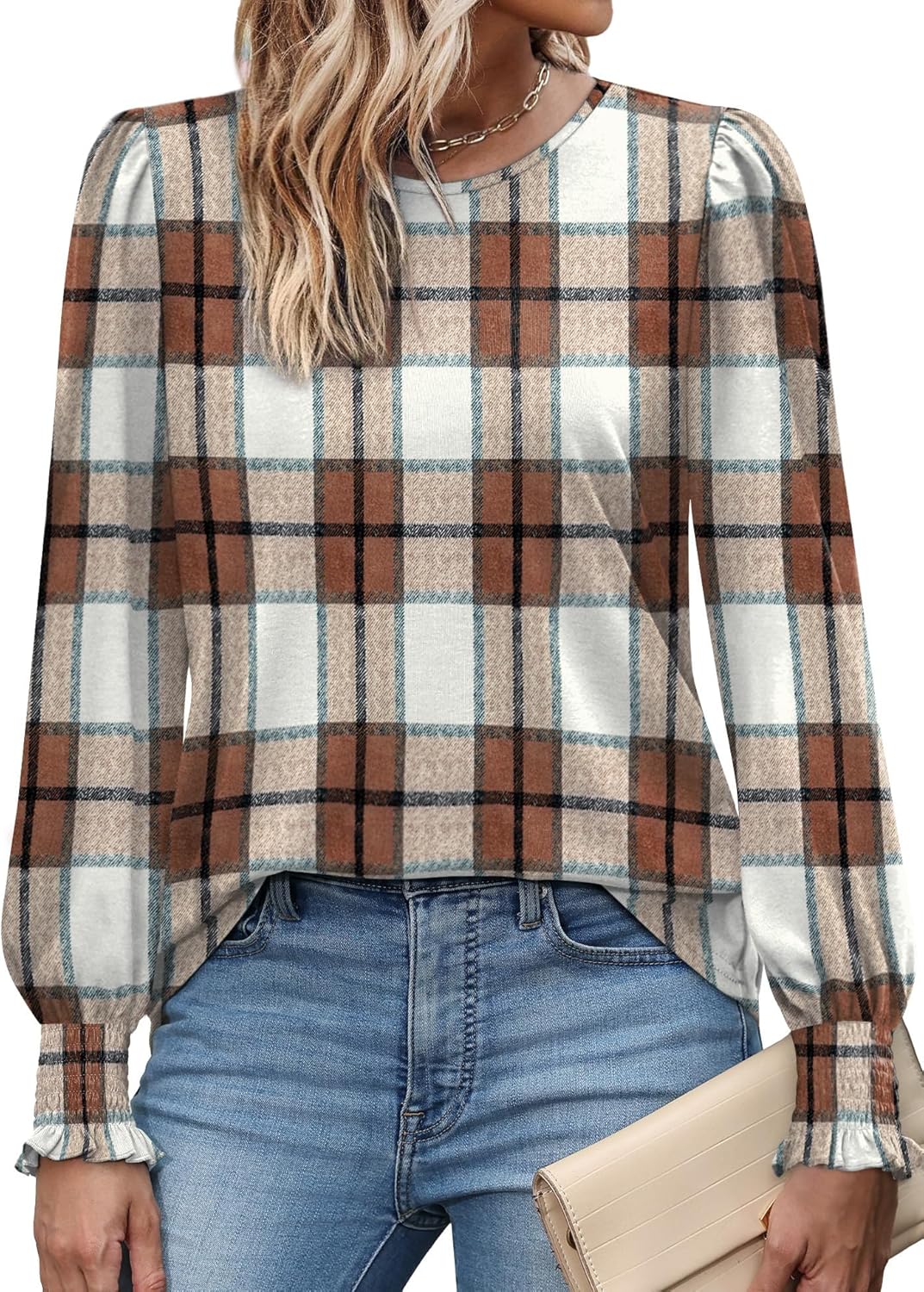 XIEERDUO Blouses for Women Dressy Casual Long Sleeve Shirts Fashion Clothing Puff Sleeve Tunic Tops with Smocked Cuffs - Image 2