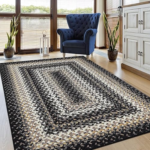 Alfombra Bohemia 4x6 Alfombras de Área para Dormitorio Alfombra de Área con Estampado Trenzado Alfombra de Área Geométrica Moderna Alfombra Estética