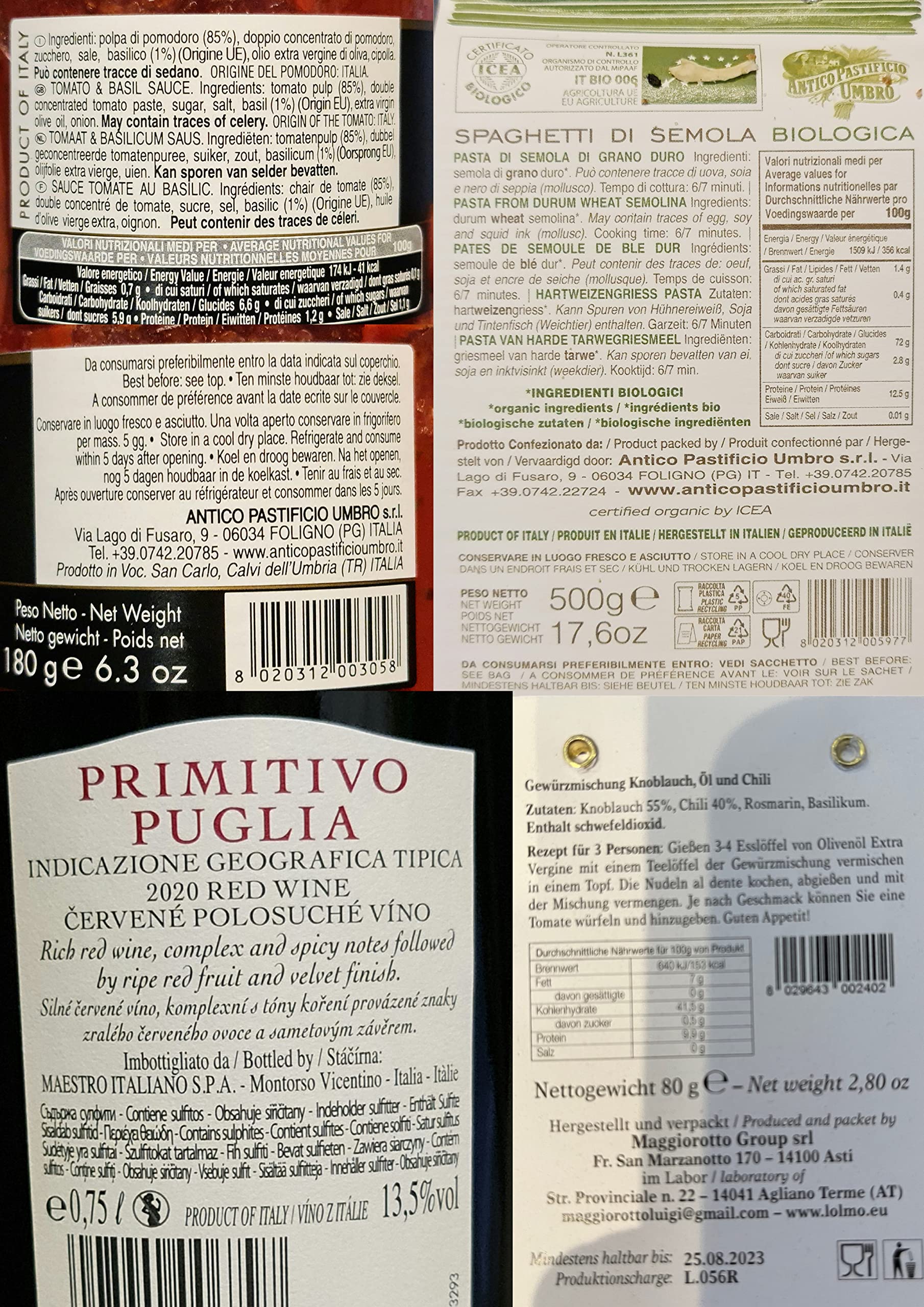 The Wine Guys The Wine Guys Geschenk-Set "Nudelliebe" Geschenk Korb mit Spaghetti di Semola, Gewürzmischung, Tomatensauce und Primitivo