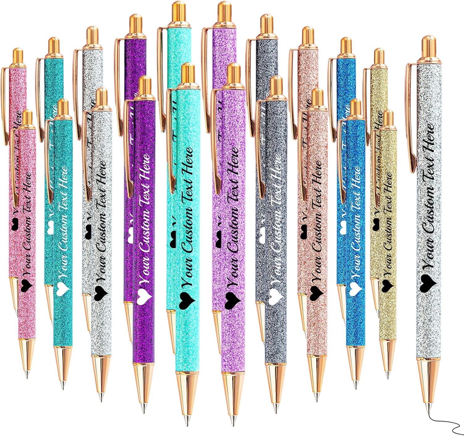 20 Pcs Glitter Pens Personalized with Name Custom Pretty Cute Ballpoint Pens Customize Black Ink Retractable Pens Gift Journaling Office Supplies Assorted