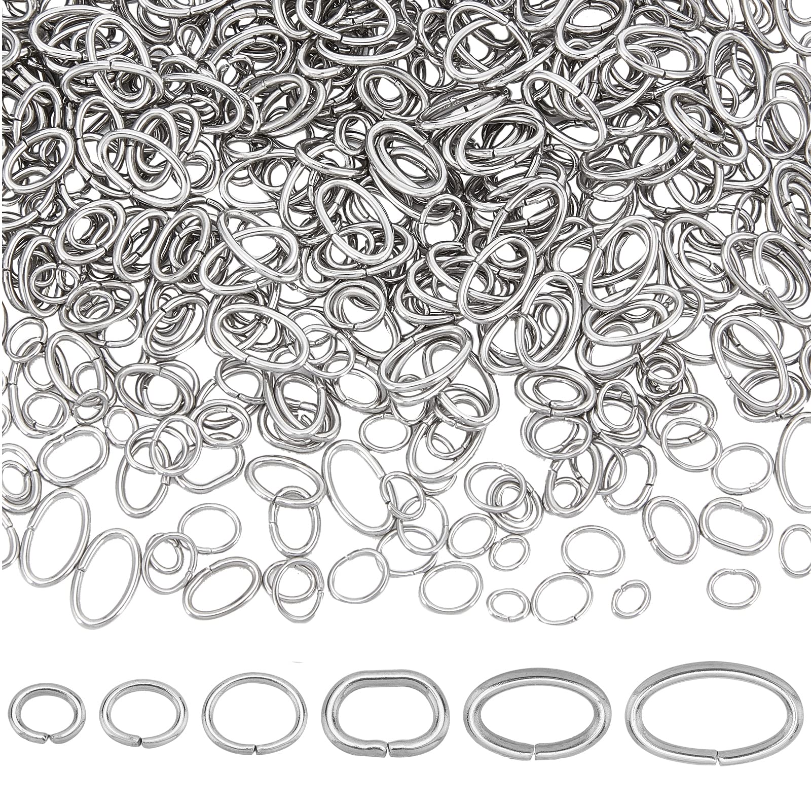 Anillos de salto de acero inoxidable 304 ovalados y abiertos para bisutería DIY, 600 uds