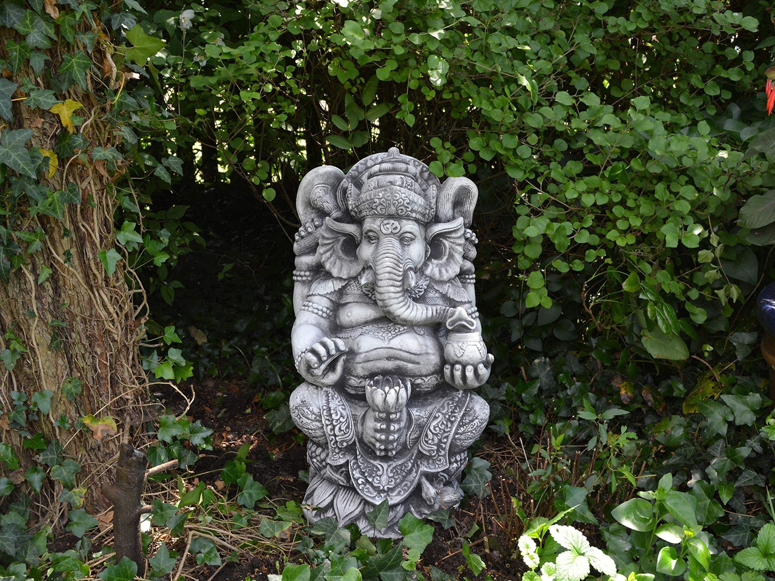 gartendekoparadies.de Massive Große Ganesha Statue Hinduismus Gott aus Steinguss Frostfest Schwarz