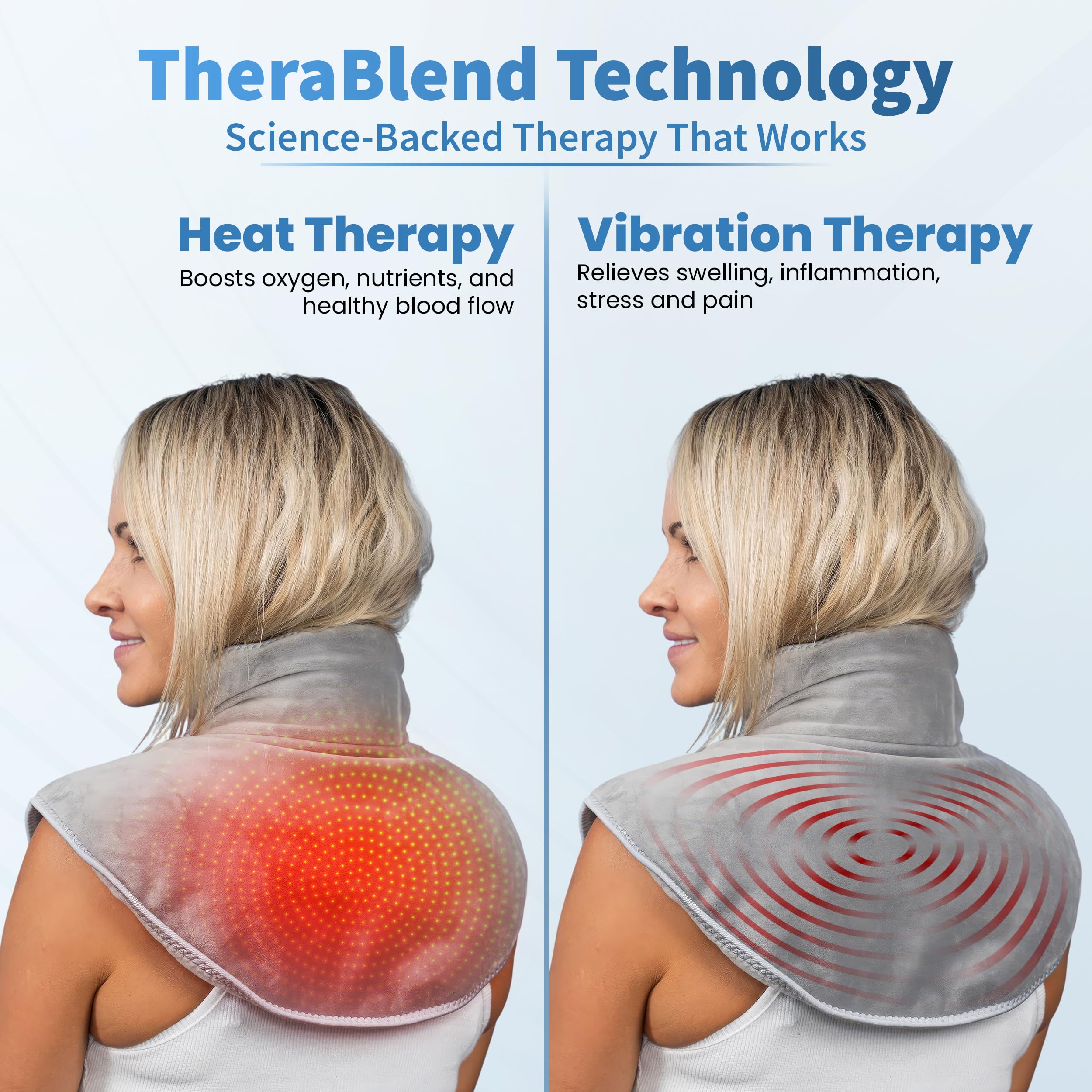 CALLIXE Thera Wrap - Almohadilla térmica inalámbrica para cuello, hombros y espalda superior | Masajeador eléctrico cervical con calor instantáneo y vibración para aliviar el dolor y relajación