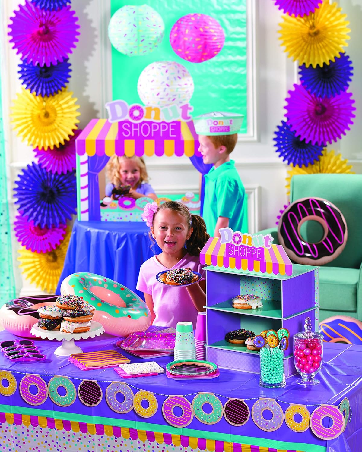 Inflatable Donuts (4 Pieces) Donut Party and Pool Party Decorations, 15" Wide, Birthday Party Supplies