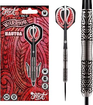 Shot! Warrior Hautoa 80% Tungsten Pro Throwing Darts Steel Tip Set - Professional, Made in New Zealand - Designed Flights for Women & Men - Metal Tip Bar Darts for Adults