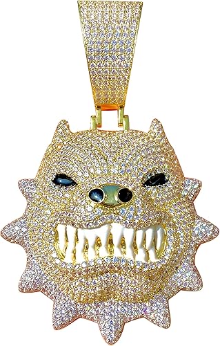 Juego de colgantes de perro pitbull grande con acabado de oro de 14 quilates para hombre, cadena cubana, colgante de animal, dije grande de perro