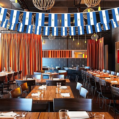 Miniatura 5 de G128 Bandera nicaragüense de Nicaragua | Bandera de 8.2 x 5.5 pulgadas, cuerda completa de 33 pies | Poliéster 150D impreso, decoraciones para bar,