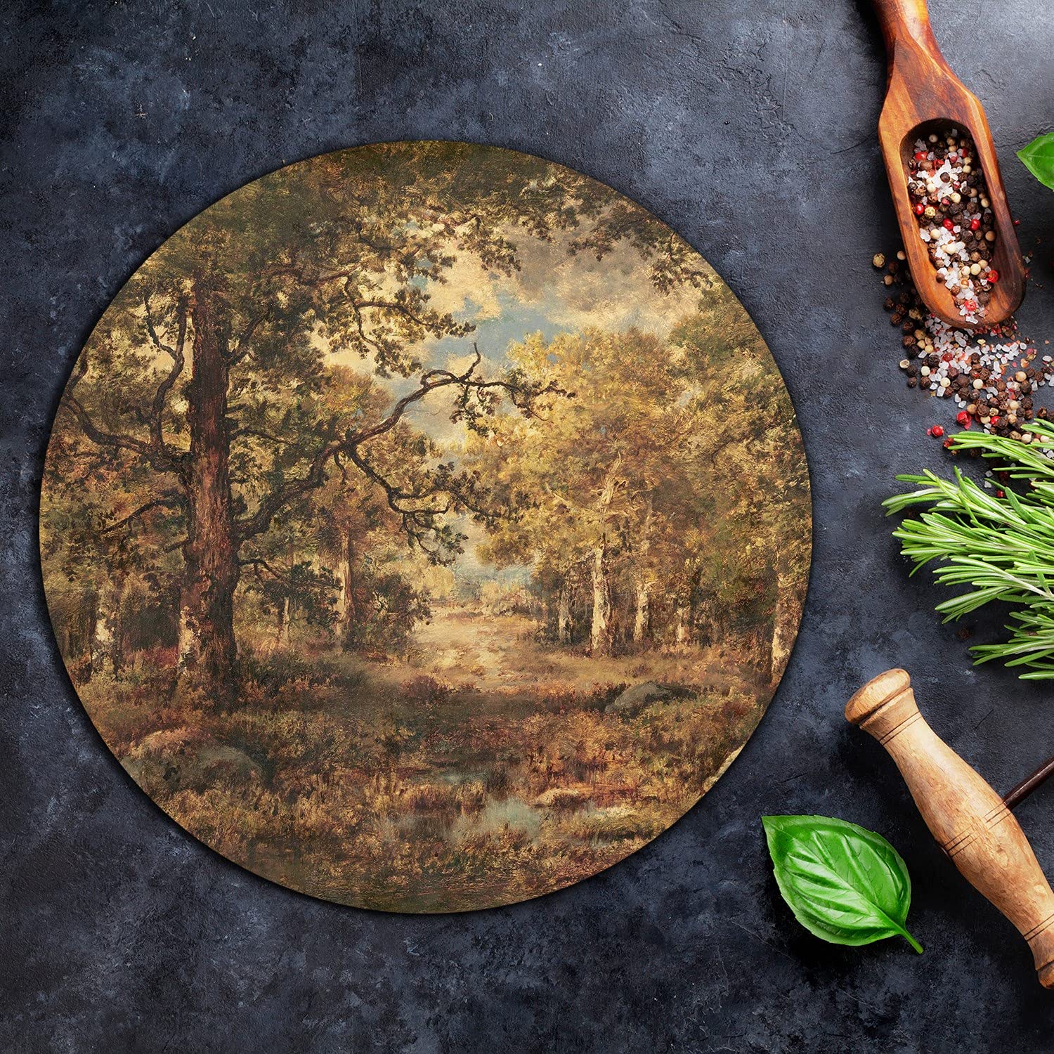 Coloray Glas Schneidebrett 40cm Herdabdeckplatte Servieren von Speisen Spritzschutz Glasabdeckplatte Gehärtetes Glas Induktionsherdabdeckung - Herbstwald Impressionismus Landschaft Land Öl