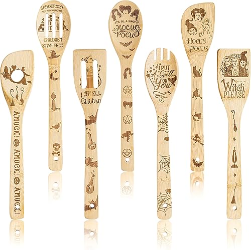 Miniatura 6 de Eartim Juego de 5 cucharas de madera para abuela, utensilios de cocina, cucharas antiadherentes, utensilios de cocina de bambú quemado, kit de