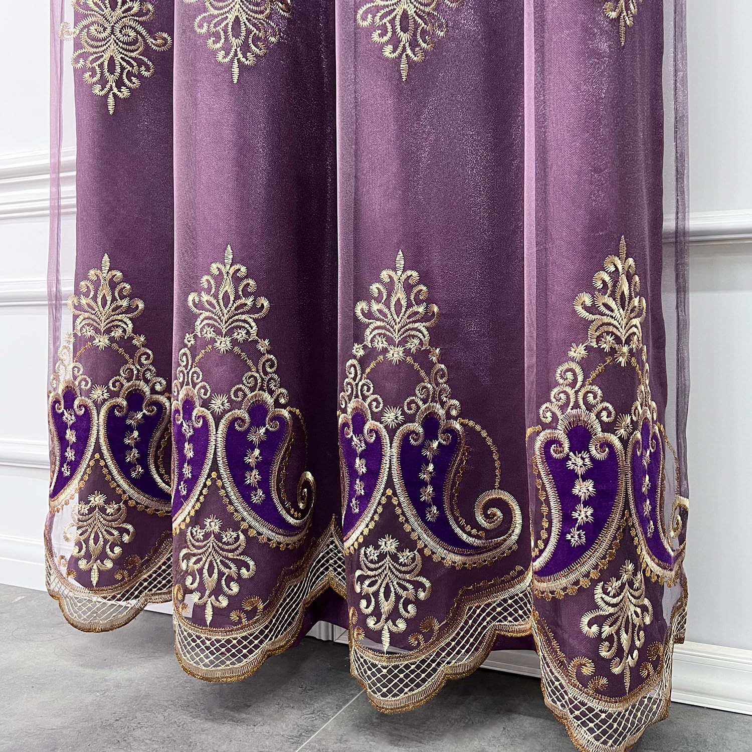 Amazon｜Gxi ダークパープルダブルレイヤーカーテン 長さ96インチ