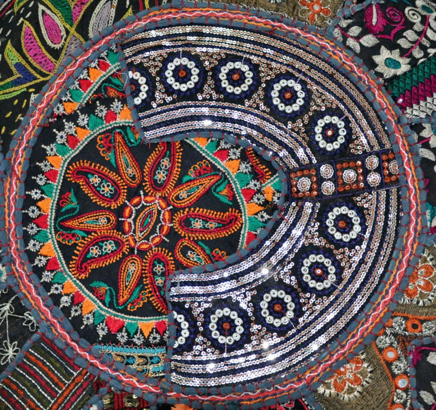 Handmade Patchwork Indian Comfortable Floor Cotton Foot Stool Ottoman Pouf (22 x 22 x 14 Inch)