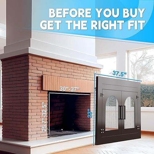 Miniatura 2 de Chimenea de cristal para puerta de chimenea con puertas, puertas de malla para chimenea, protección contra chispas contra incendios, puertas