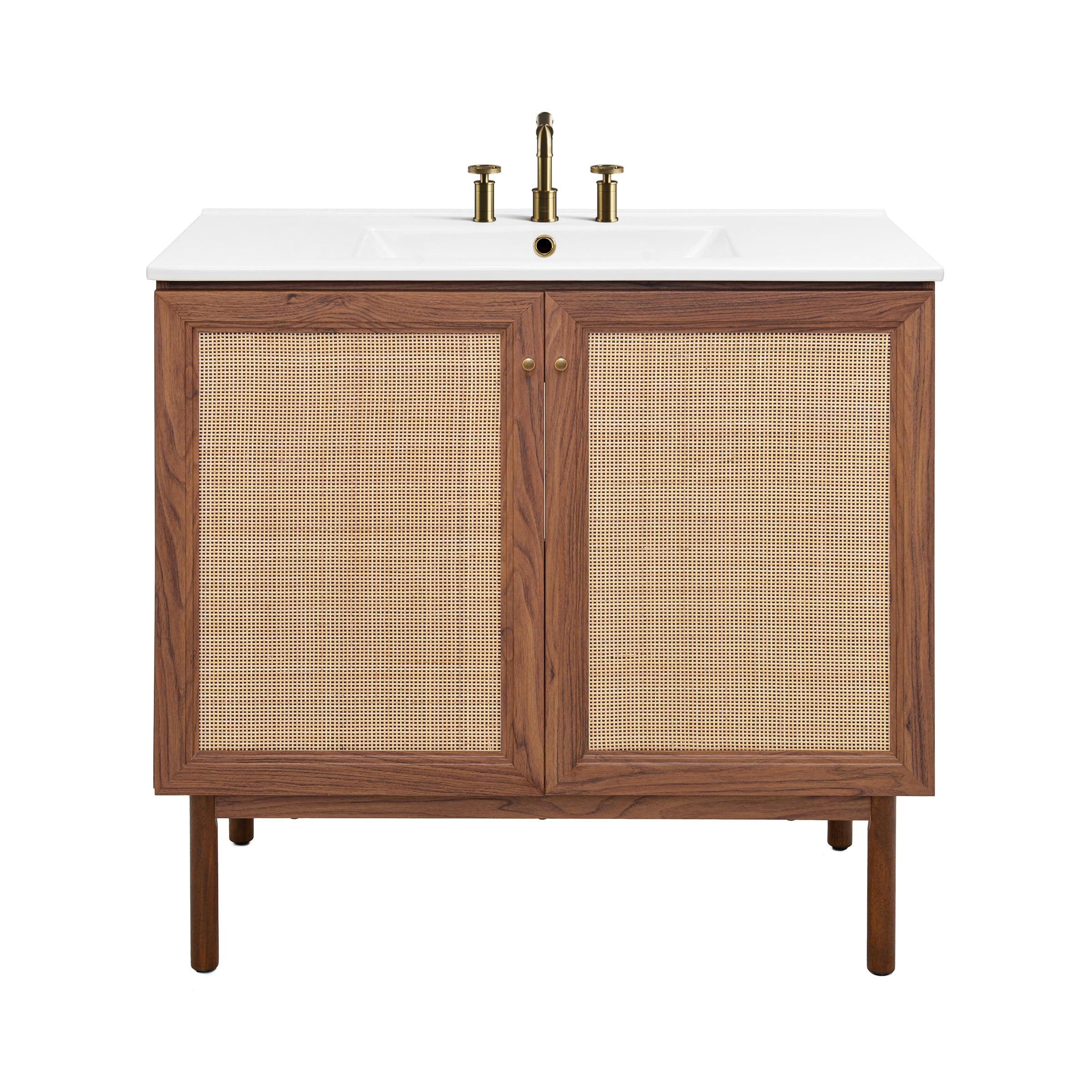 Swiss Madison Classe 36 in. Brown Oak Bathroom Vanity with White, 3-Hole Ceramic Sink Top