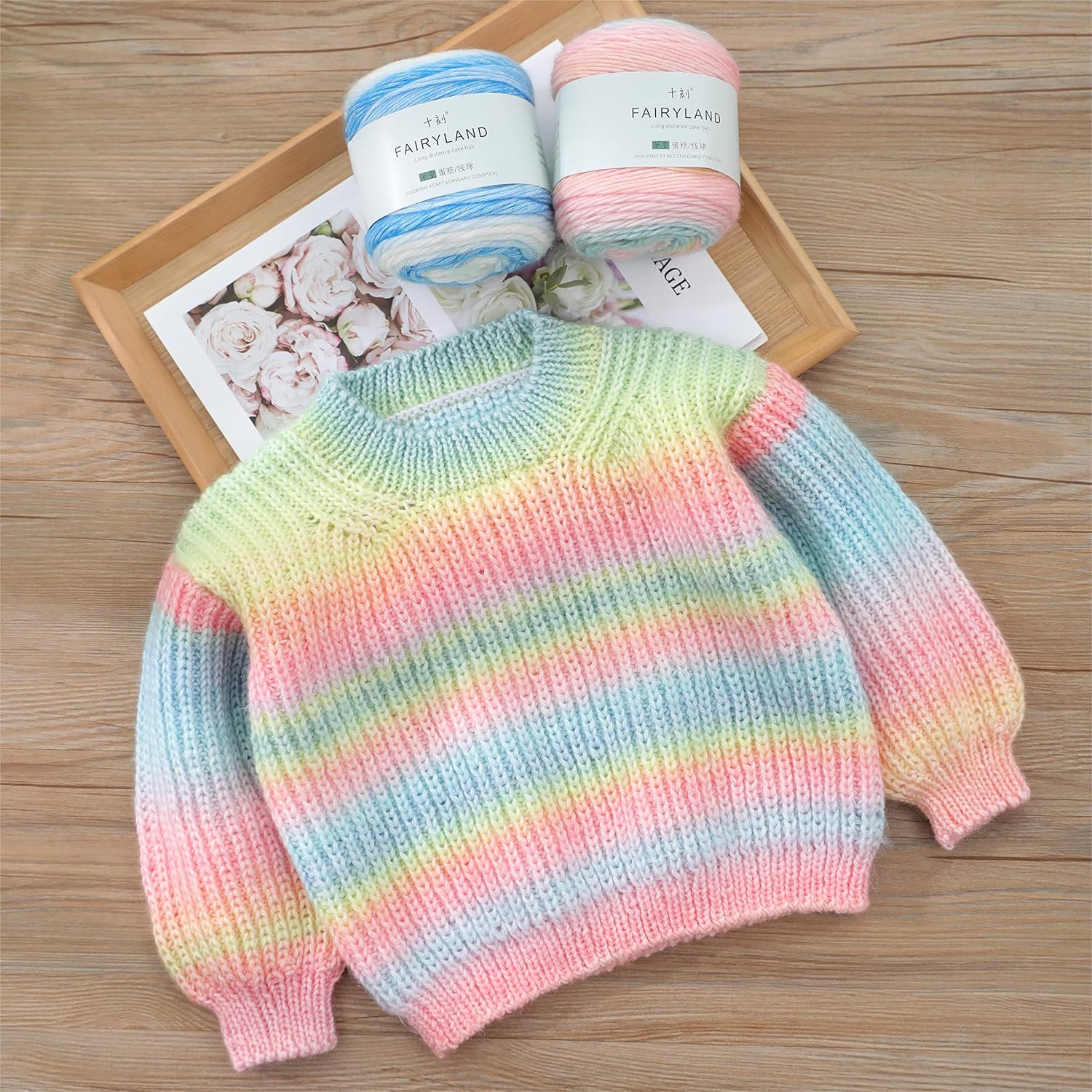 SHIKE Fairyland Gradient Color Cake Yarn,Multicolor Self Striping Ombre Yarn for Knitting or Crocheting,4x100g 60% Cotton 30% Acrylic 10% Wool,for Scarves,Shawls,Hats,Blankets (53, 1 Pack)