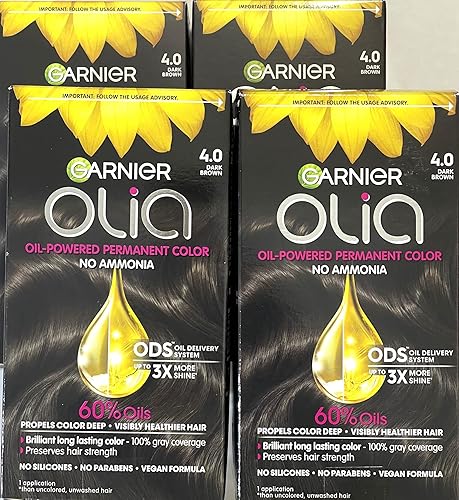 Vista 2 de Garnier Olia - Tinte para el cabello libre de amoníaco [4.0], marrón oscuro, 1 unidad (paquete de 4)