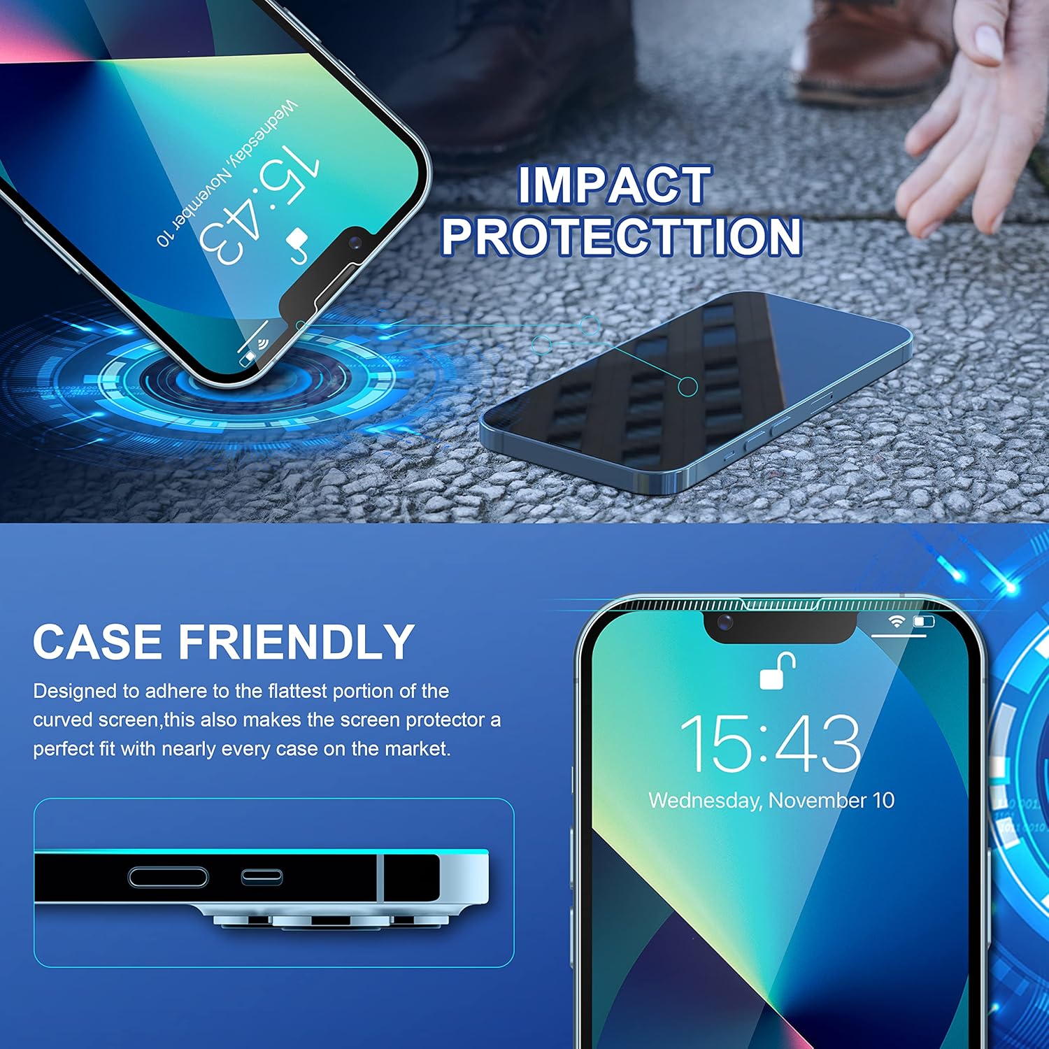 ImpactStrong 3-Pack Shatterproof Tempered Glass Screen Protector for iPhone 16e/iPhone 14/iPhone 13/iPhone 13 Pro [Easy Installation Frame] [Bubble Free] [9H Hardness] [Full Coverage] Case Friendly - Image 5