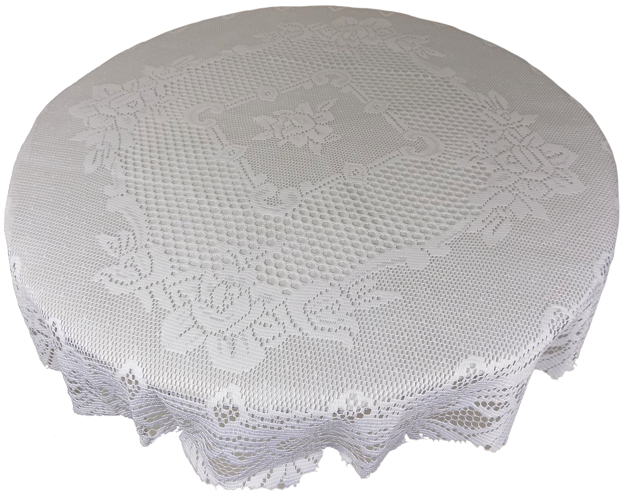 Monica White Lace Tablecloth Traditional Rose Pattern Table Linen 72 Round (White)