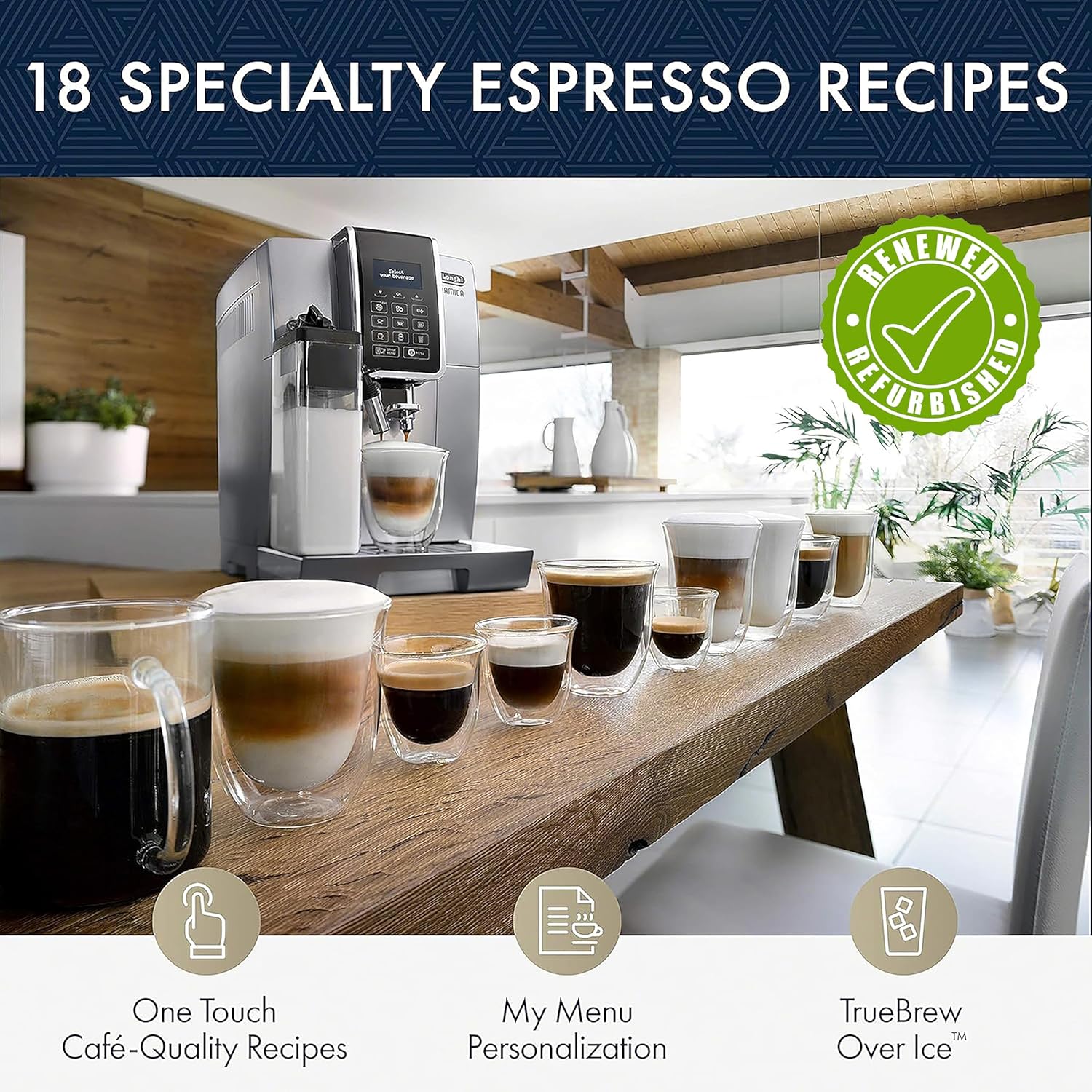 De'Longhi Dinamica with LatteCrema System and LCD Display, Silver (Renewed)