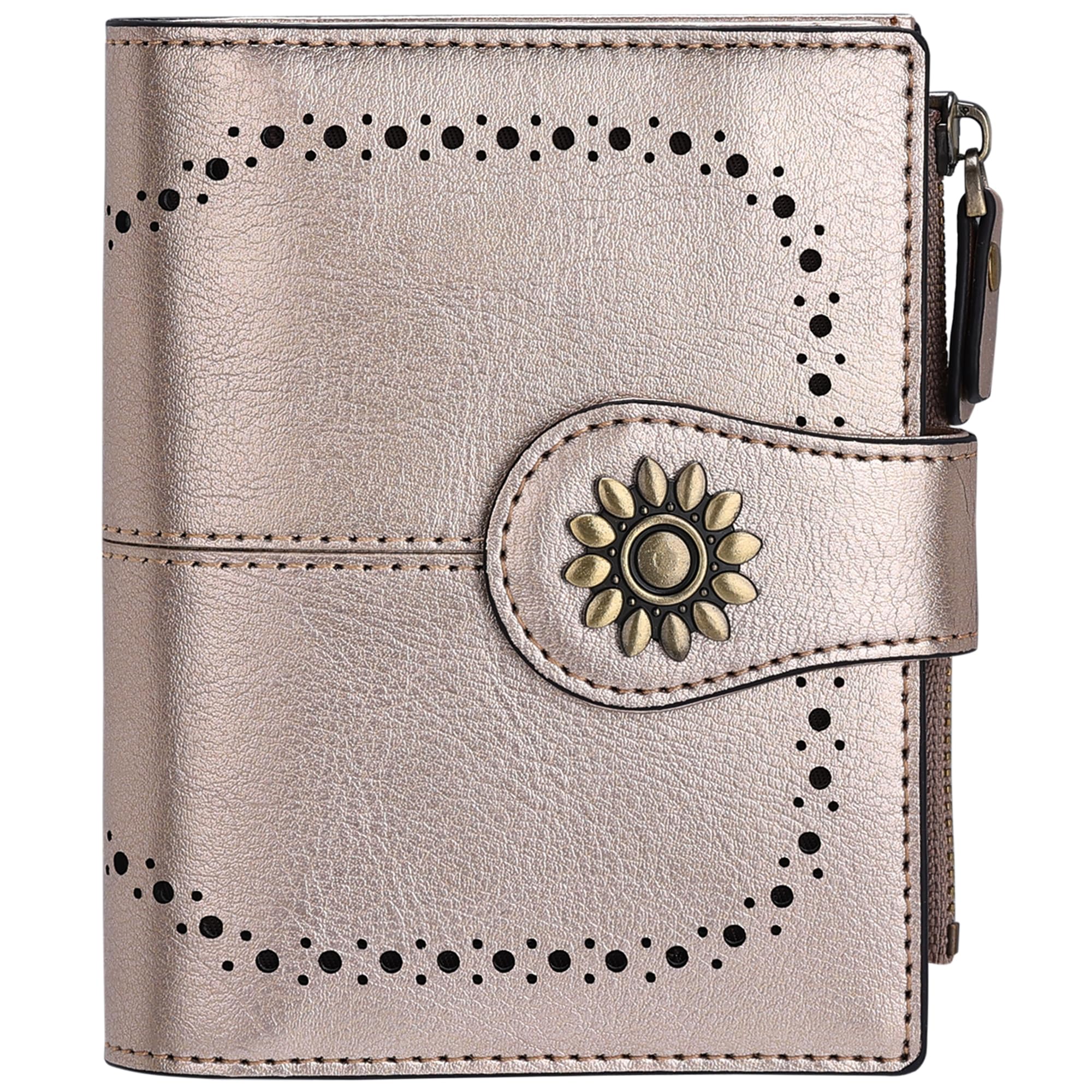 Lavemi Cartera de piel para mujer con bloqueo RFID, pequeño y compacto para tarjetas de crédito, para mujer, con bolsillo con cremallera para ventana de identificación
