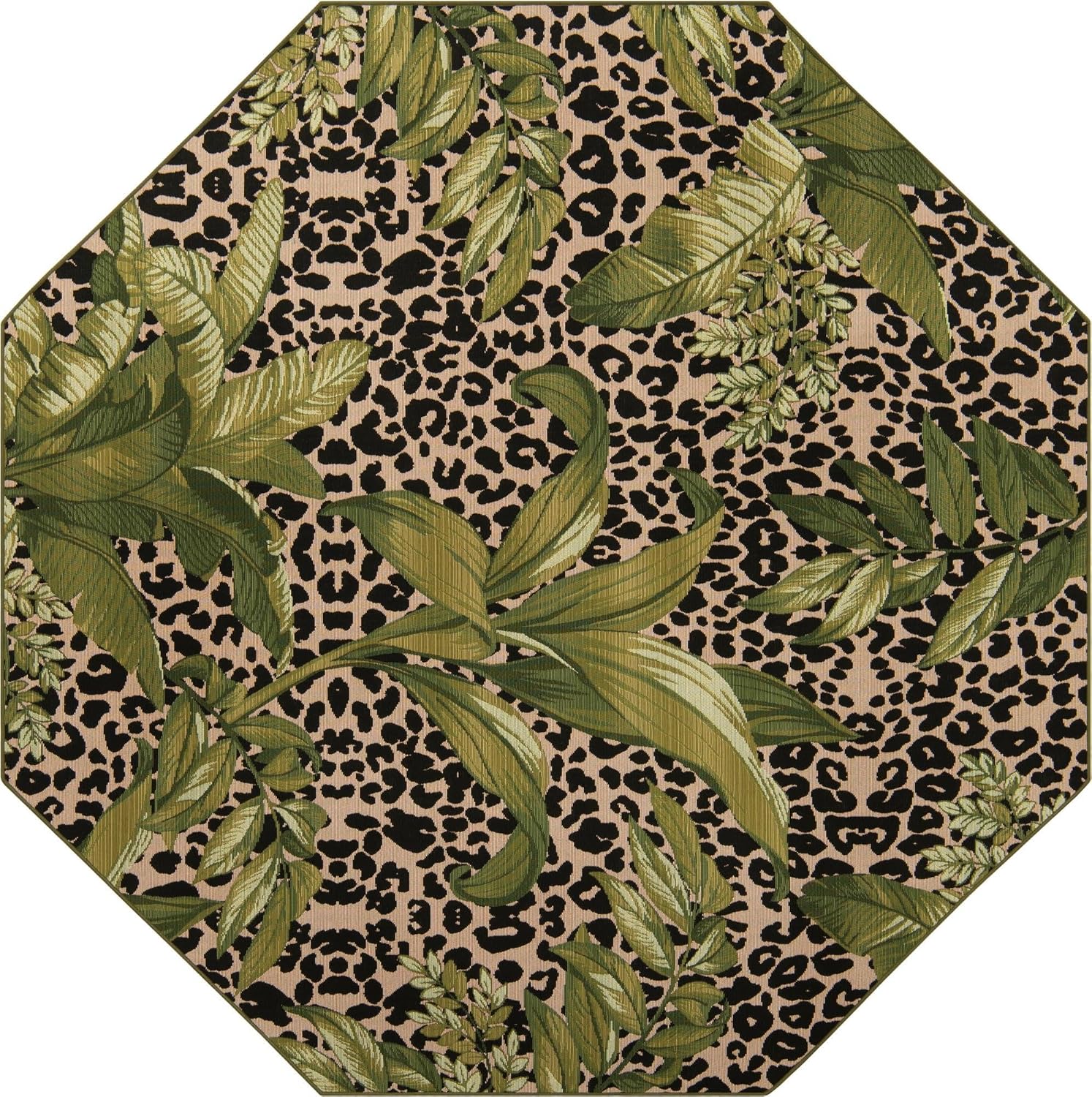 Unique Loom Outdoor Botanical Collection Area Rug - Andromeda (7' 10" Octagon Green/Ivory)