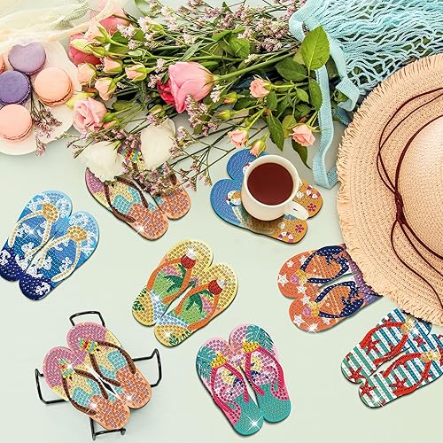 Miniatura 8 de FairySandy 10 posavasos de pintura de diamante de Pascua, posavasos de arte de diamante con soporte para huevos, posavasos de diamante 5D, kit de