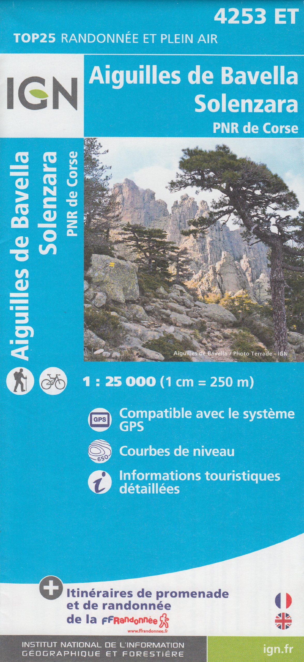Couverture du livre IGN 4253 ET Aiguilles de Bavella Solenzara, PNR de Corse (Corse, France) 1:25.000 carte de randonnée topographique