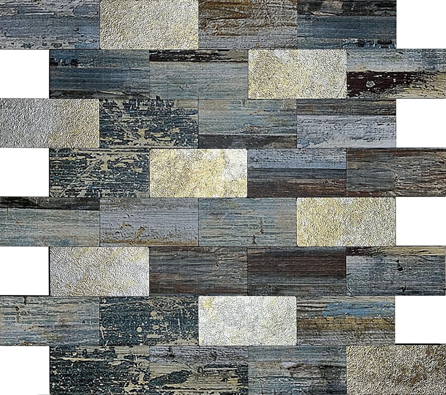 YMMXGE 5Sheet Peel and Stick Backsplash PVC Metal SubwayTile， Self