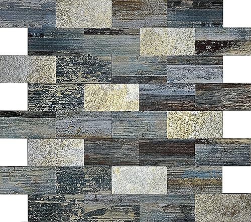 YMMXGE Azulejo de metal de PVC para salpicaduras en muro, autoadhesivo, fácil de pegar en paredes de cocina, baño (11, metal verde claro + grano de