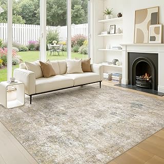 8x10 Area Rugs for Living Room Washable Abstract Rug Brown Blue