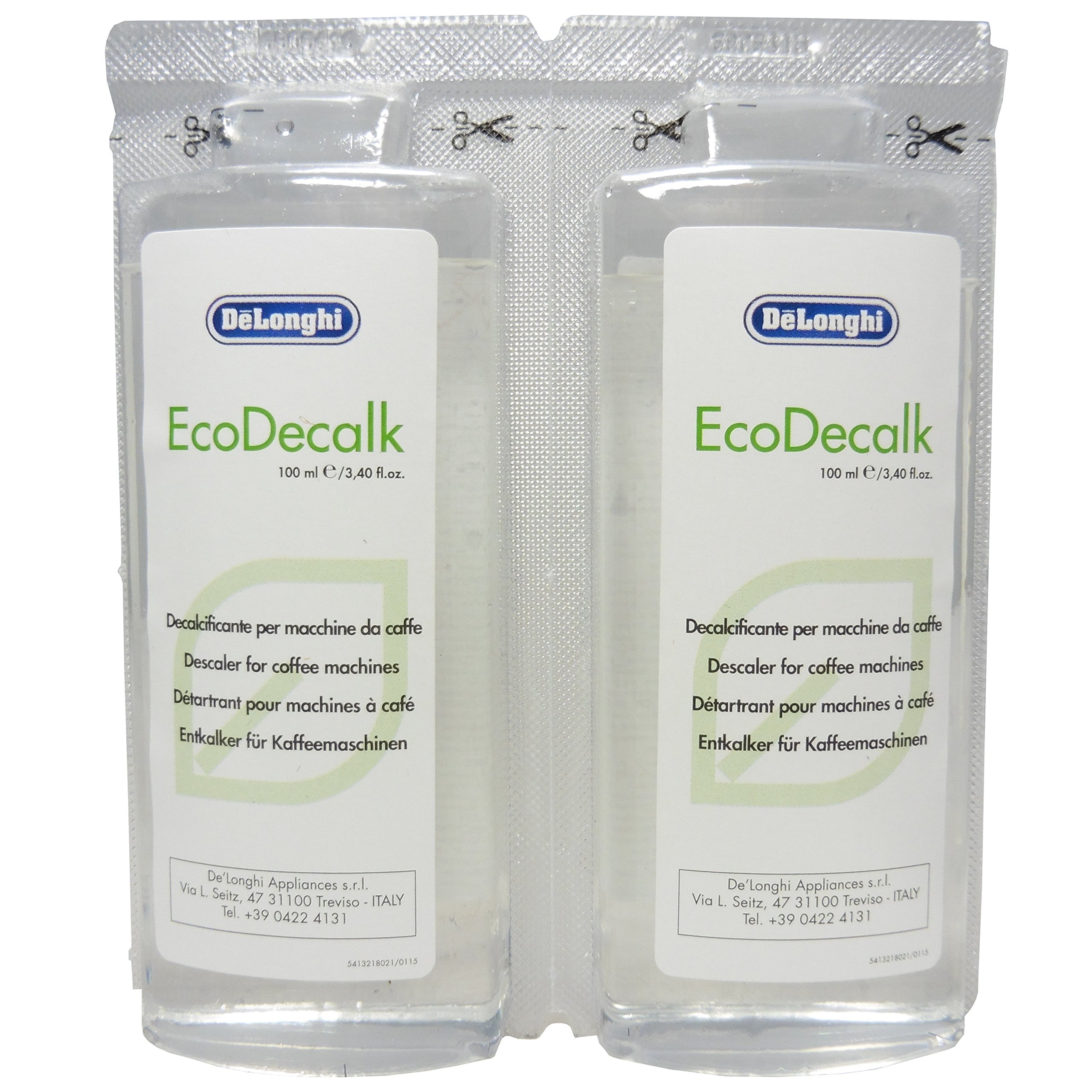 DeLonghi Eco Decalk Mini zestaw 10 sztuk, 2 x 100 ml do ekspresów do kawy, ekspresów do kawy, ekspresów do kawy przelewowych, urządzeń do czyszczenia parą i stacji parowych