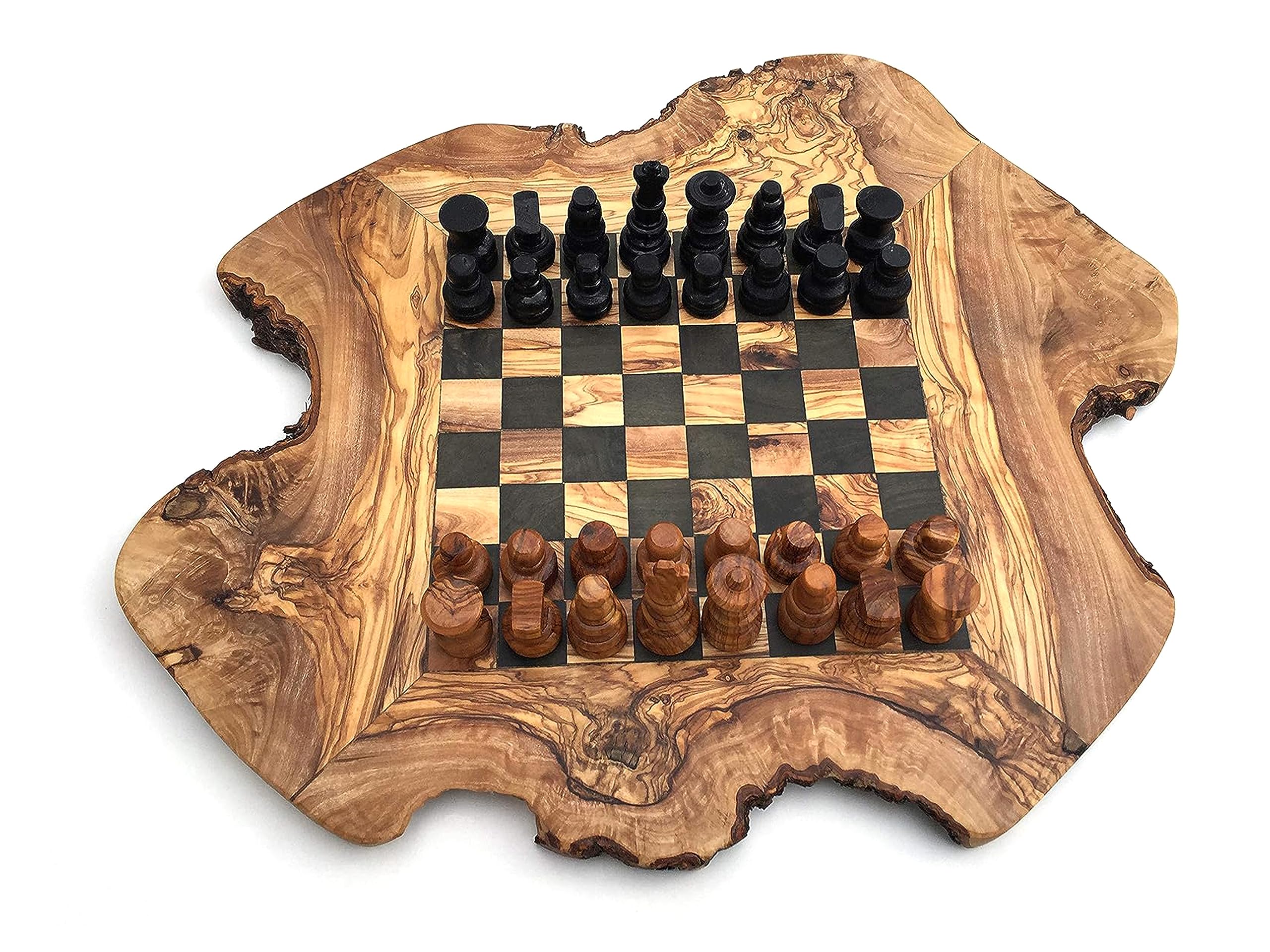 Rustic Chess Board Choice of Sizes S/M/L/XL Includes 32 Chess Pieces Chess Set Handmade Olive Wood Gift Idea (M)