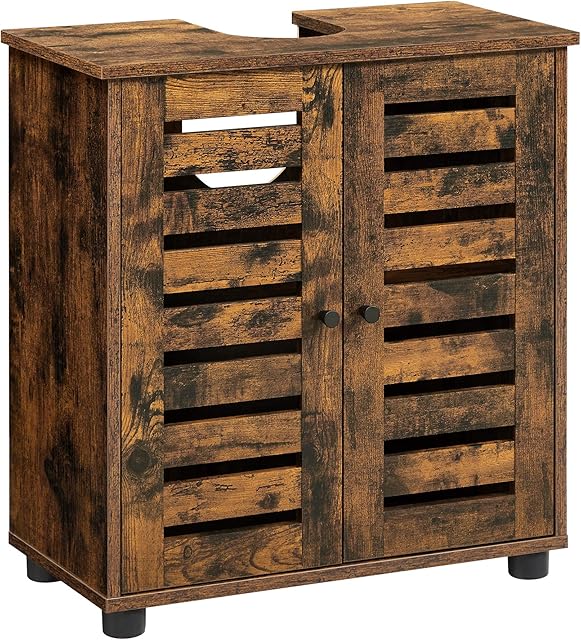 VASAGLE Bathroom Under Sink Cabinet, Bathroom Floor Cabinet, Storage Cupboard, 60 x 30 x 60 cm, with 2 Louvred Doors, Adjustable Shelf, Rustic Brown BBK111X01