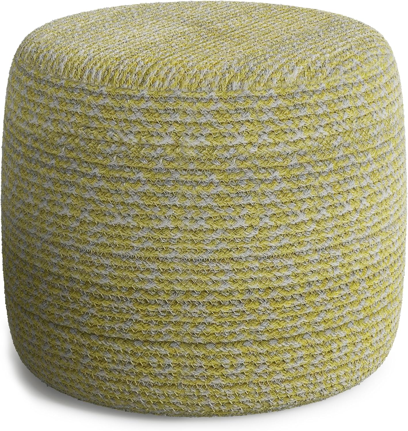 SIMPLIHOME Bayley Transitional Round Braided Pouf in Muted Yellow and Natural Cotton for the Living Room, Bedroom and Kids Room