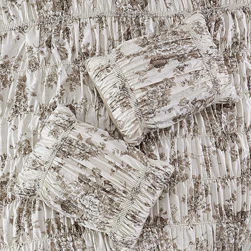 Miniatura 4 de Modern Threads Brielle - Juego de edredón alternativo con estampado floral de 6 piezas, para todas las estaciones, con fundas a juego, almohadas