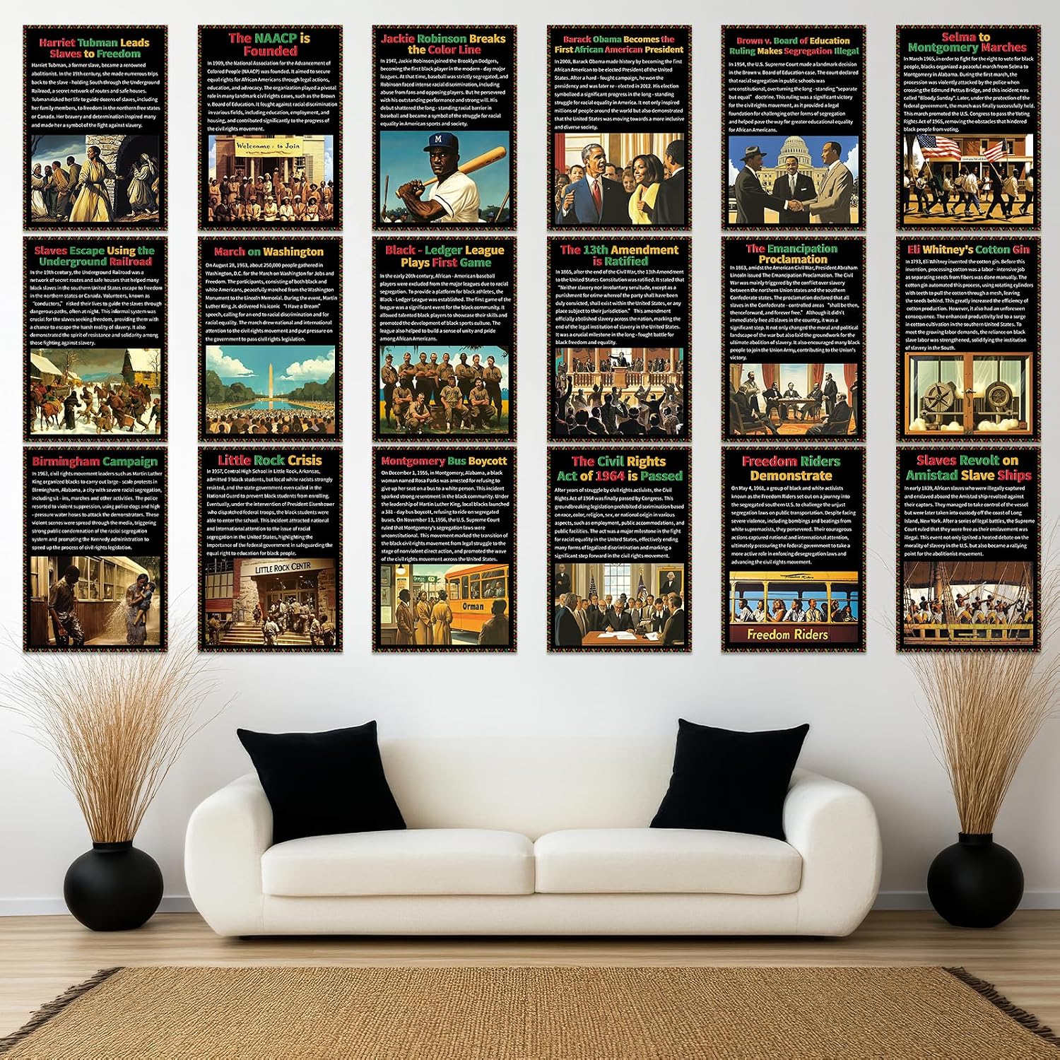 18Pcs Black History Month Poster Decorations African American Posters with Historical Events Educational Black History Events Accents Poster for School Classroom Bulletin Board Wall Decor