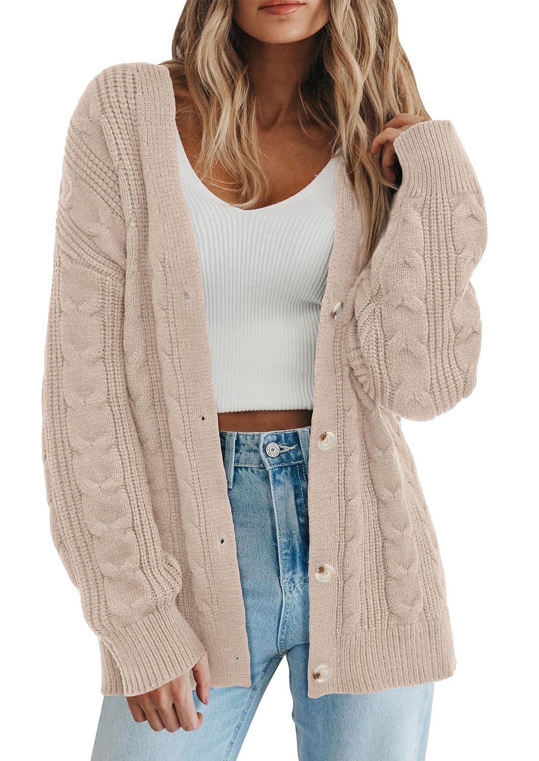 PRETTYGARDEN Womens Chunky Cardigan Sweaters 2025 Fall Oversized Cable Knit Long Sleeve Open Front Cardigans Winter Clothing