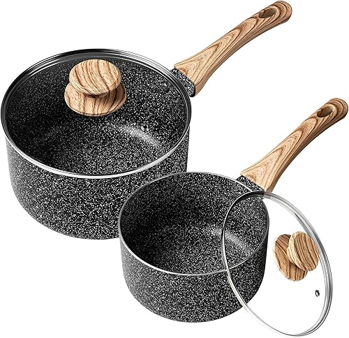 Miniatura 1 de MICHELANGELO Cacerola de 2 cuartos y 3 cuartos con tapa, sartén antiadherente con tapa, olla pequeña con tapa, sartén con revestimiento de piedra,