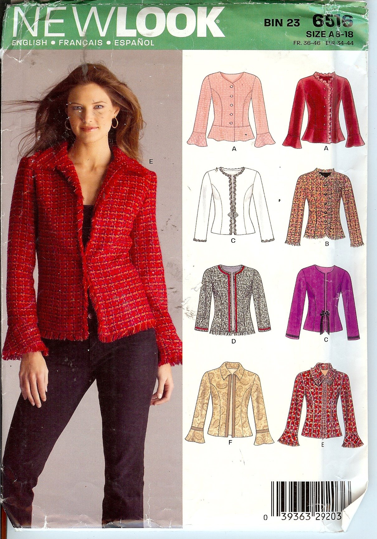 Patron de veste New Look 6516 taille A 8-18 avec explications en français