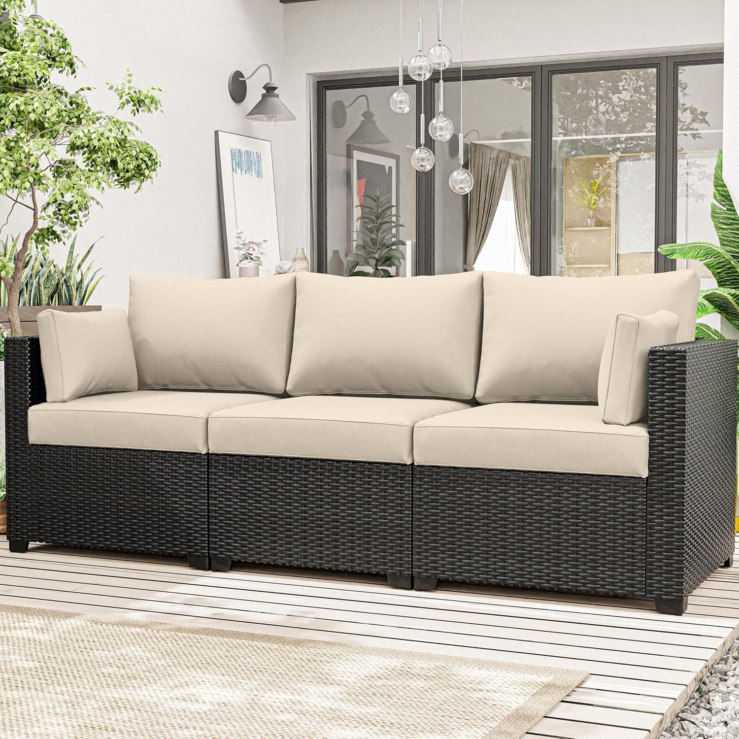 8p Outdoor Cushion Slipcovers Outdoor Patio Cushions Covers Replacement Waterproof with Zipper for 3-Seat Outdoor Rattan Sofa Patio Furniture Cushion Covers Cream, Covers Only