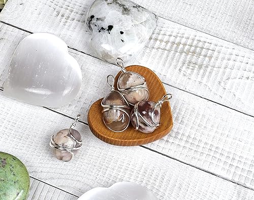 Miniatura 9 de Collar de cristal de ágata de flores, colgante envuelto en alambre de ágata de flor de cerezo. Cristal curativo para calma, estabilidad y