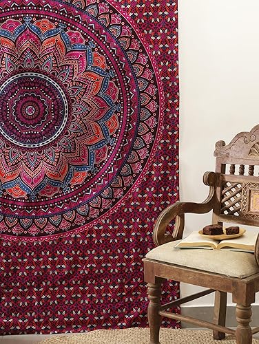 Vista 150 de Popular Handicrafts Tapestry Wall Hanging Hippie Ombre Mandala Bohemian HippyMetallic Shine Intricate Indian Tapestries Bedspread 84 x 90 Inches