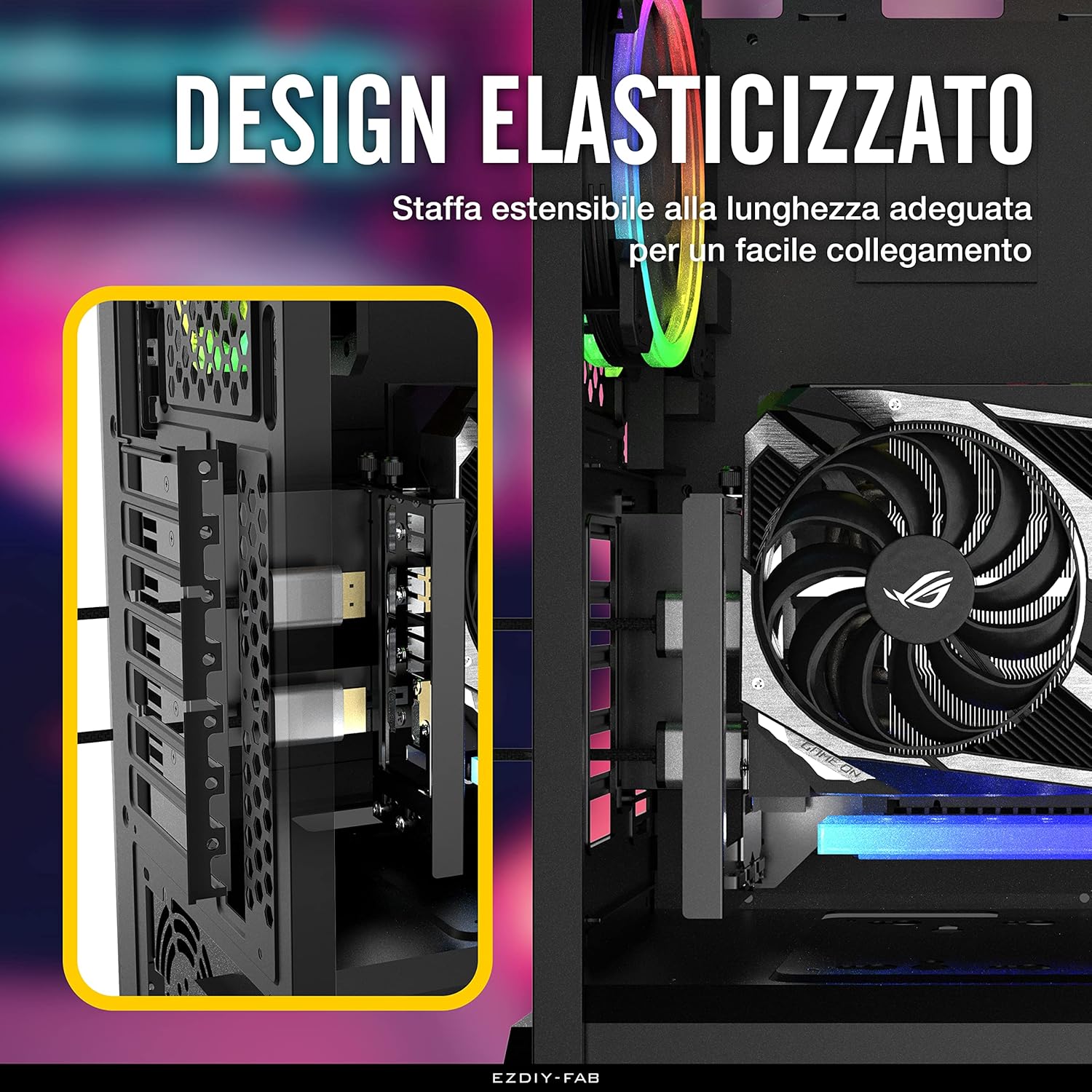 EZDIY-FAB Supporto Verticale per GPU PCIe 4.0 Schede Grafiche con Modulo LED ARGB 5V 3Pin,kit di Supporto per Schede VGA con Cavo Riser PCIe 4.0 X16 Gen4 17 cm/6.69in ad Angolo Retto di 90 Gradi-Nero EZDIY-FAB Supporto Verticale per GPU PCIe 4.0 Schede Grafiche con Modulo LED ARGB 5V 3Pin,kit di Supporto per Schede VGA con Cavo Riser PCIe 4.0 X16 Gen4 17 cm/6.69in ad Angolo Retto di 90 Gradi-Nero