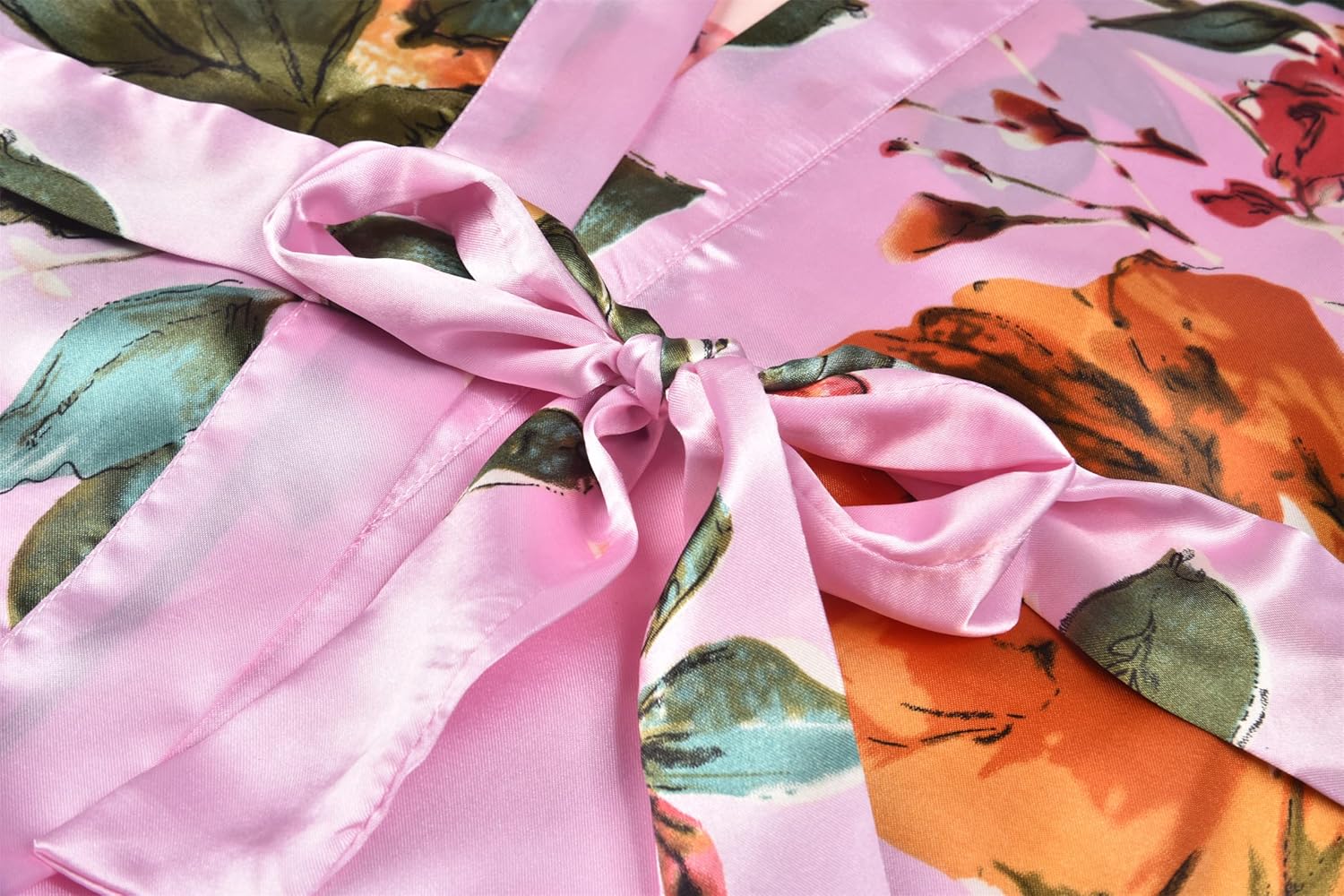 sunshinemall Women's Long Robes Floral Satin Kimono Robe Silky Bathrobe for Bride and Bridesmaid Blossoms Kimonos - Image 4