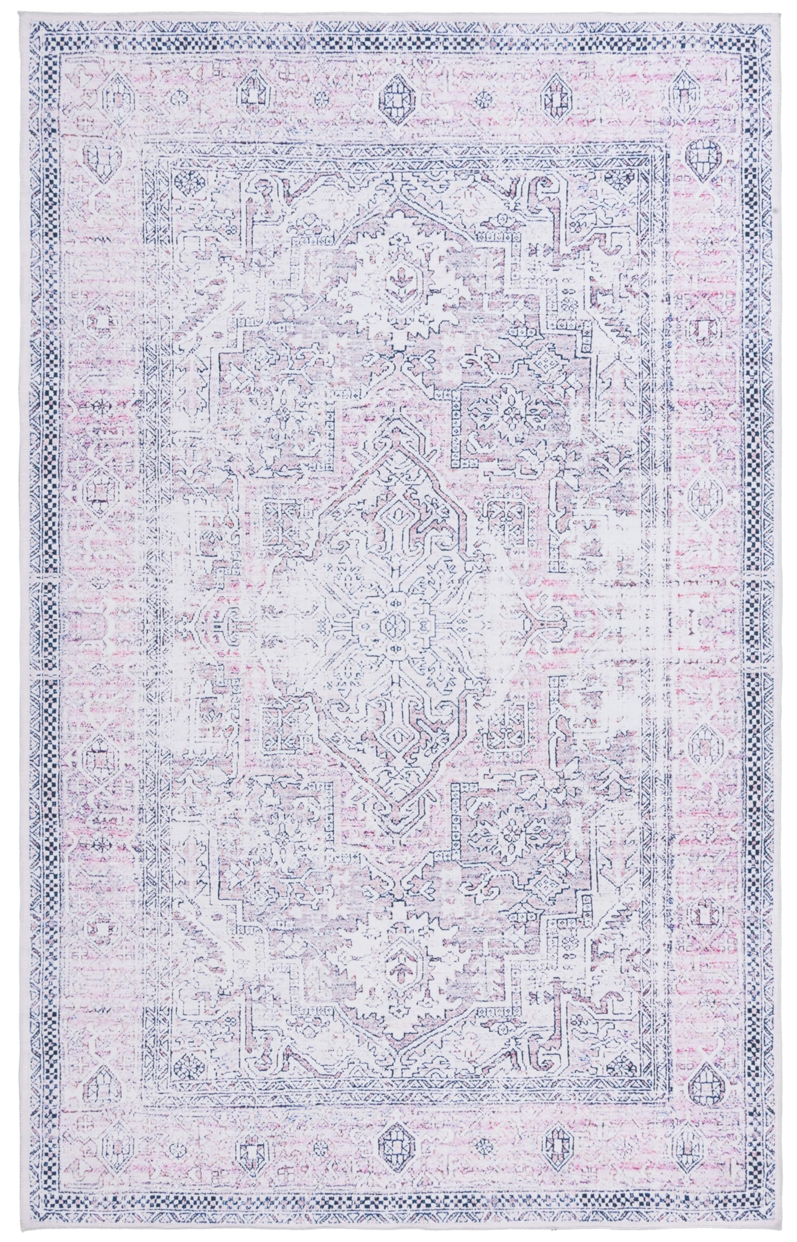 SAFAVIEH Tapis de Sol Vieilli Rug Idéal pour Les Zones à Fort Passage - Lavable en Machine et Antidérapant - Arizona Collection, Tapis à Poil Court, in Rose et Beige, 91 X 152 cm