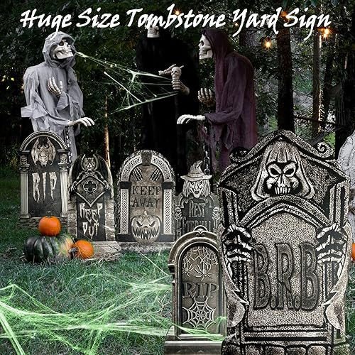 Miniatura 2 de Runwosen 19.7 pulgadas grandes 9 piezas de lápidas de Halloween RIP cementerio, lápida de plástico para decoración de Halloween, carteles de patio