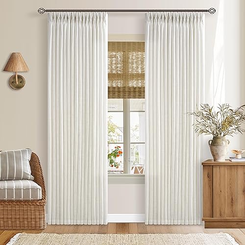 Miniatura 70 de Cortinas de lino plegadas de 108 pulgadas, juego de 2 paneles para sala de estar, dormitorio, estilo granja rústica, con pestaña trasera, plegadas