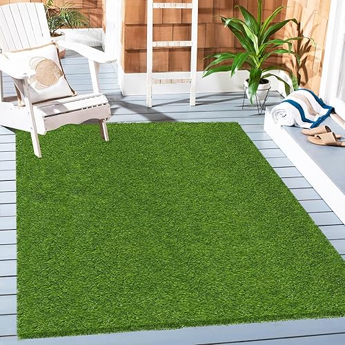 SHACOS Alfombra de césped artificial de 3 x 5 pies, 1.2 pulgadas, alfombra de césped al aire libre con agujeros de drenaje, alfombra de césped
