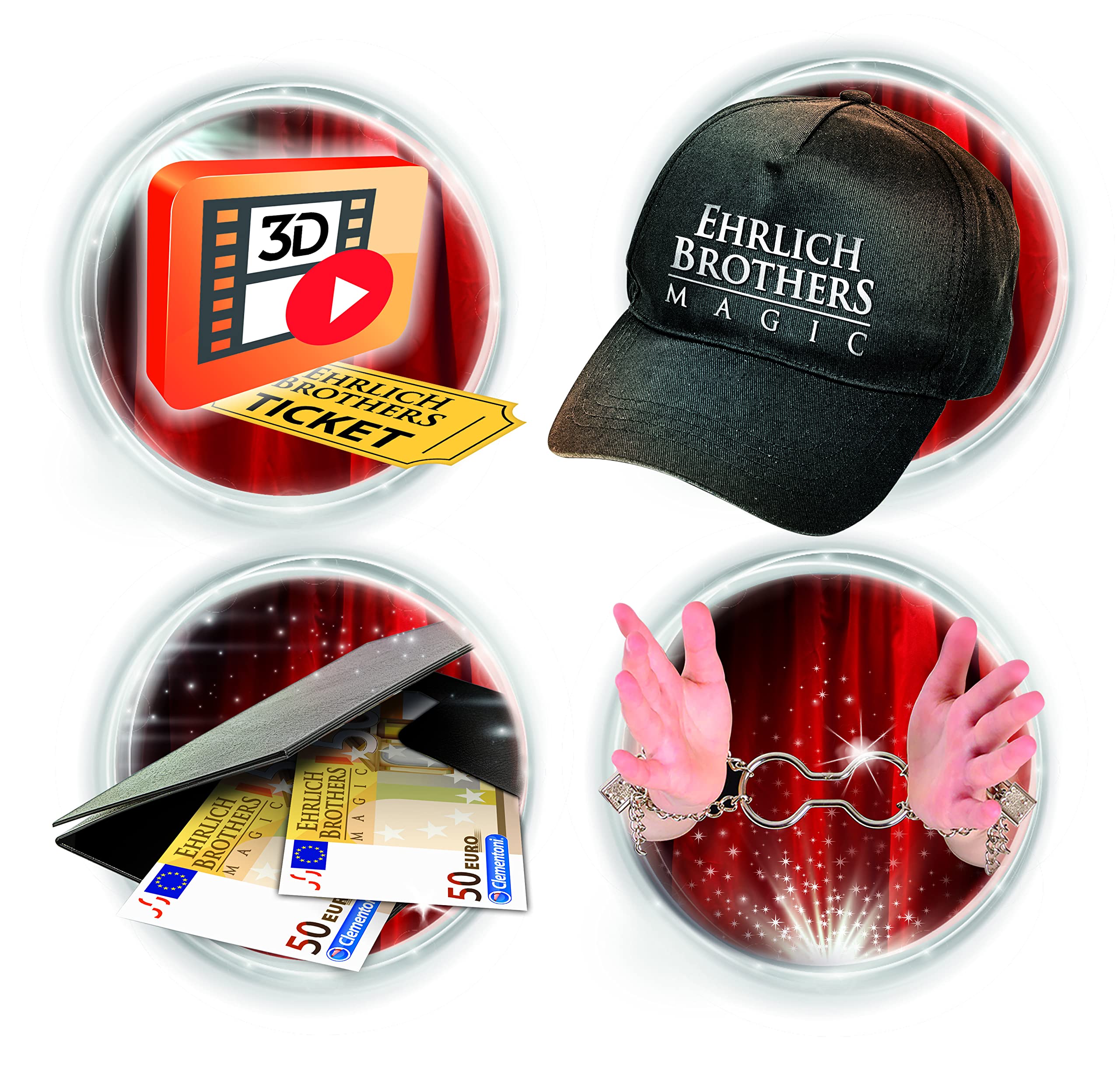 Clementoni Ehrlich Brothers Street Magic - Zauberkasten für Kinder ab 8 Jahren - Magisches Equipment für 40 verblüffende Zaubertricks inkl. 3D Erklärvideos 59299