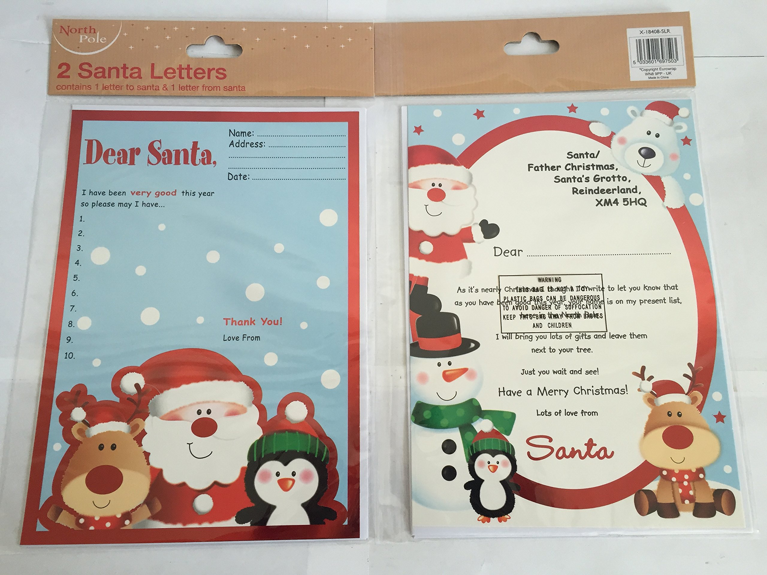 Eurowrap Multi-Color 2 Santa Letters Letter To Santa And Reply From Santa By