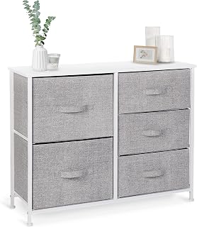 BINO 5-Drawer Fabric Dresser Organizer, Light Grey | Closet Organizer Unit | Dresser Tower | Clothing Drawer & Dresser Furniture | Organizing Drawer for Closet Bedroom Nursery Hallway Entryway Room